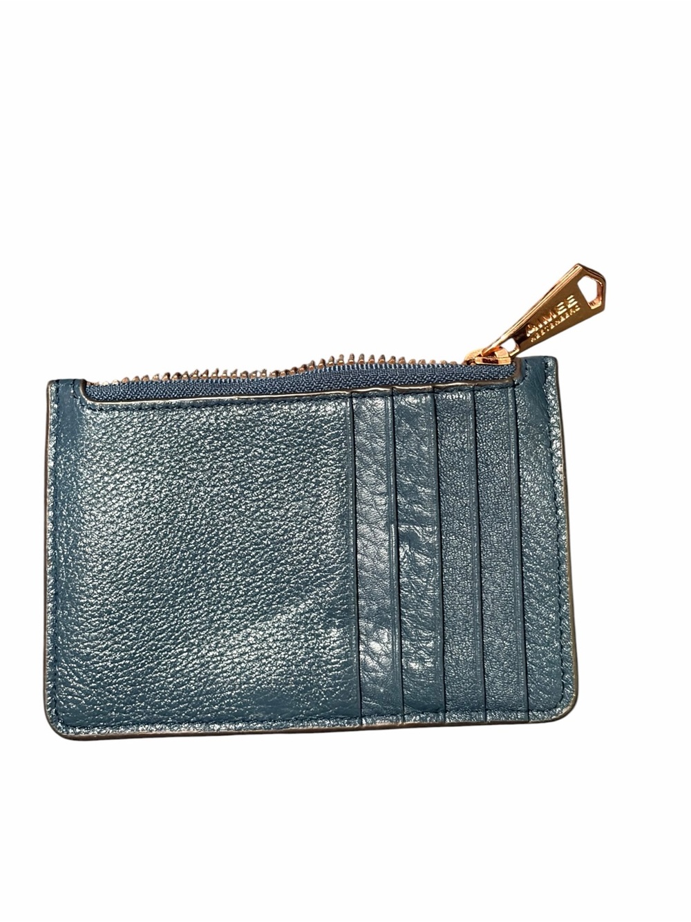AIMEE KESTENBERG Leather Card Holder Wallet Blue Zip Coin Purse - Picture 2 of 4